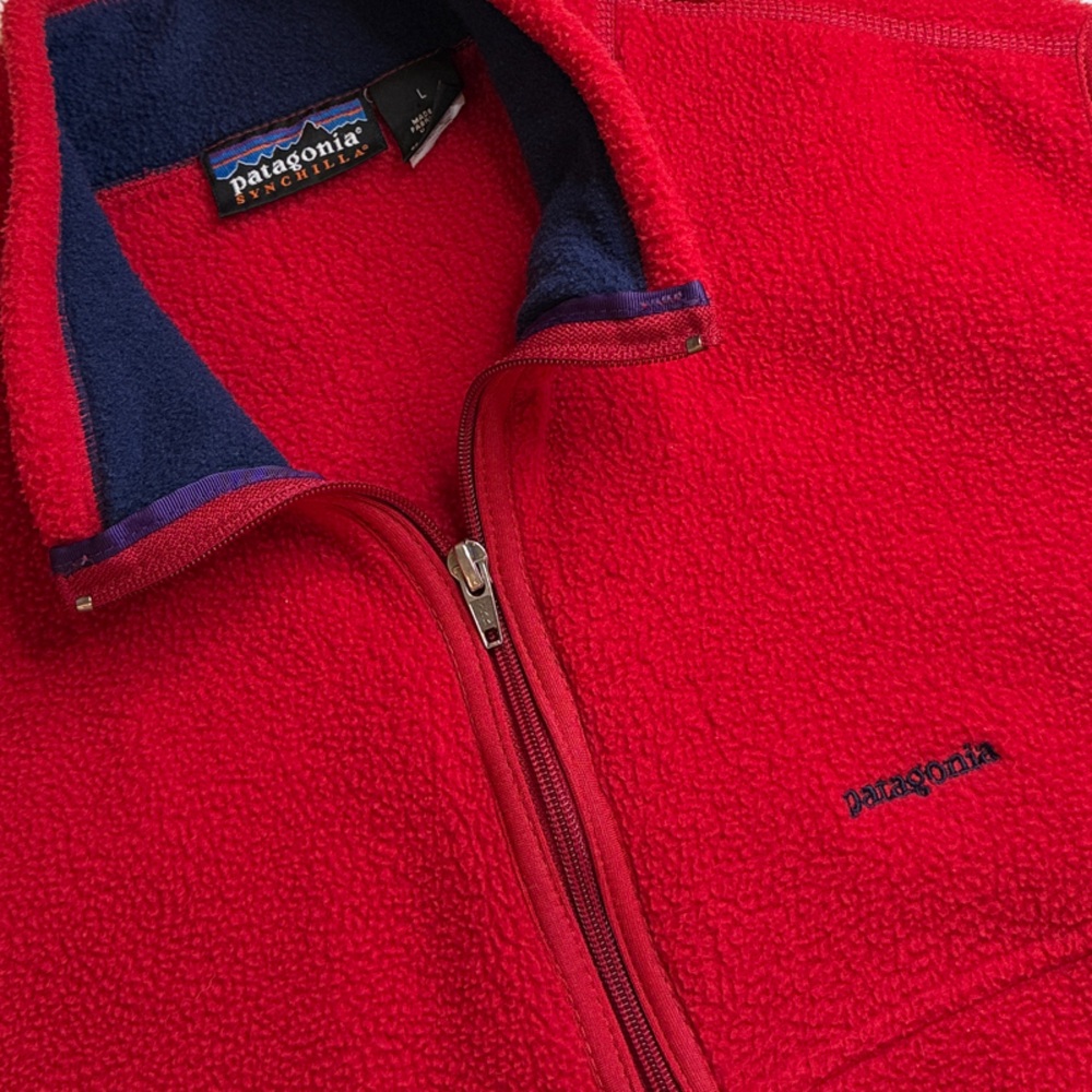 Patagonia Synchilla Fleece Vest Red Navy Made in USA Vintage 90s  L